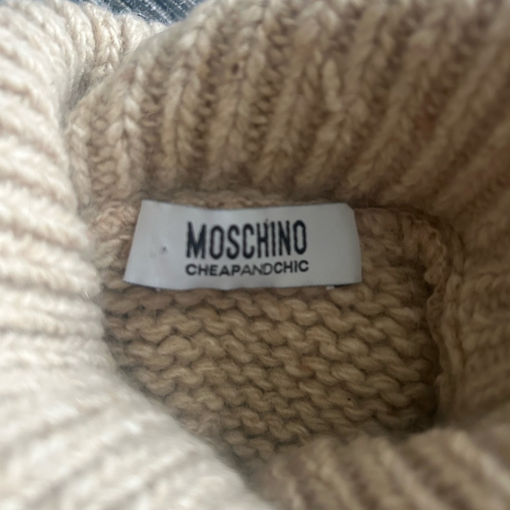 Moschino 🇮🇹 Cheapandchic Attica Cape Sz 6 Women’s Wool Knit Poncho Tan and Black - Picture 8 of 12